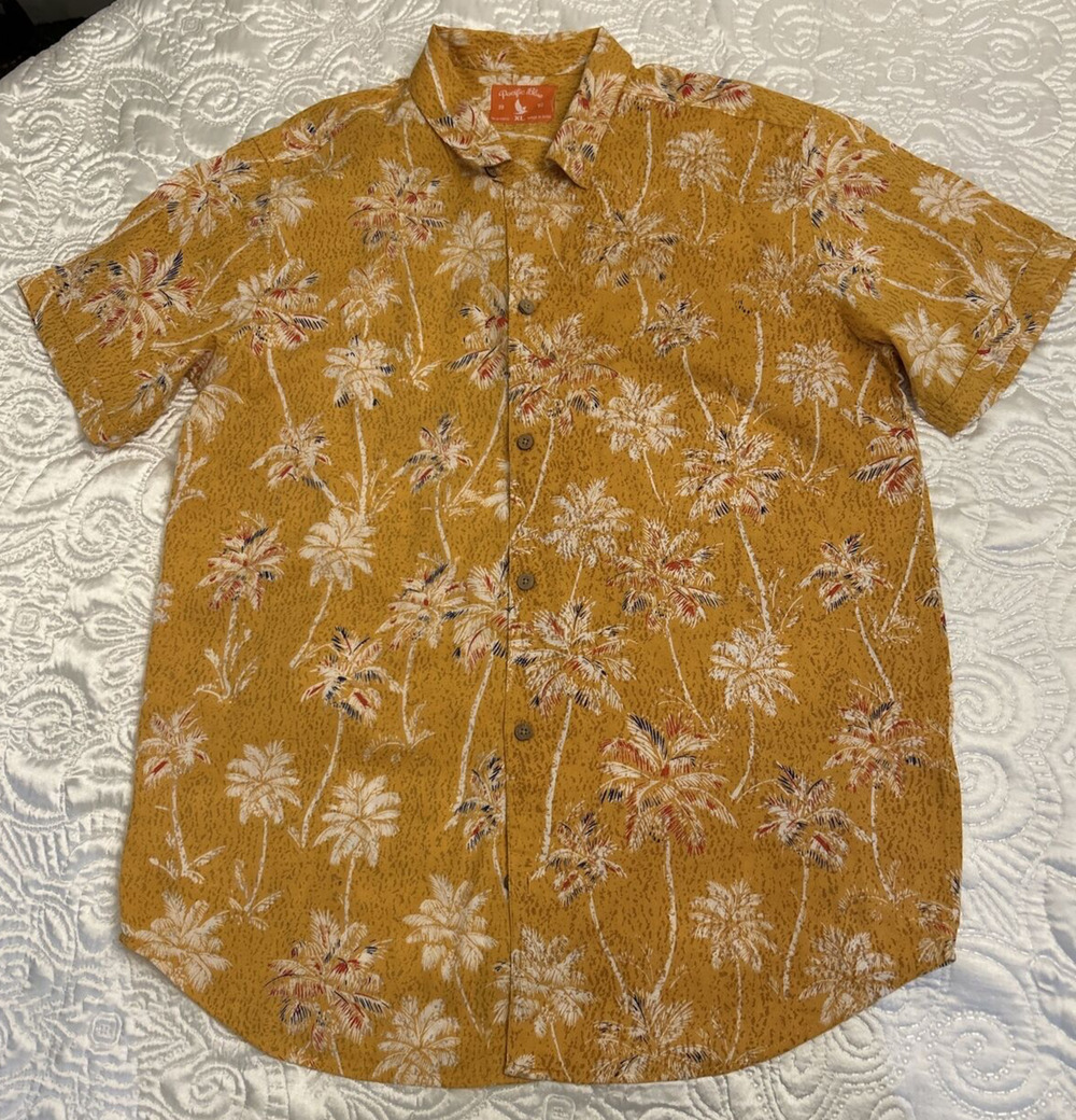 Pacific Blue-Hawaiian Shirt Men's XL Orange Palm Trees Tropical Button Up